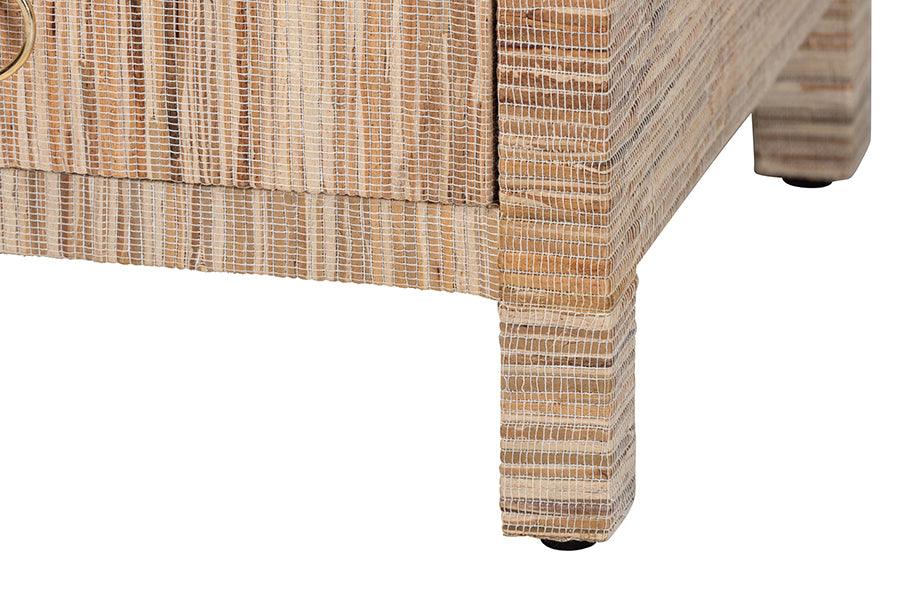 bali & pari Paine Bohemian Woven Grasscloth 2-Drawer Nightstand FredCo