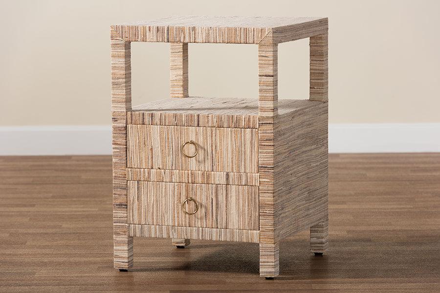bali & pari Paine Bohemian Woven Grasscloth 2-Drawer Nightstand FredCo