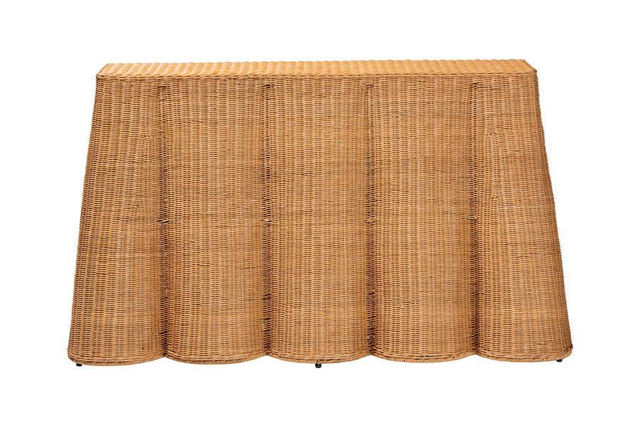 bali & pari Palm Bohemian Honey Scallop Rattan Console Table FredCo