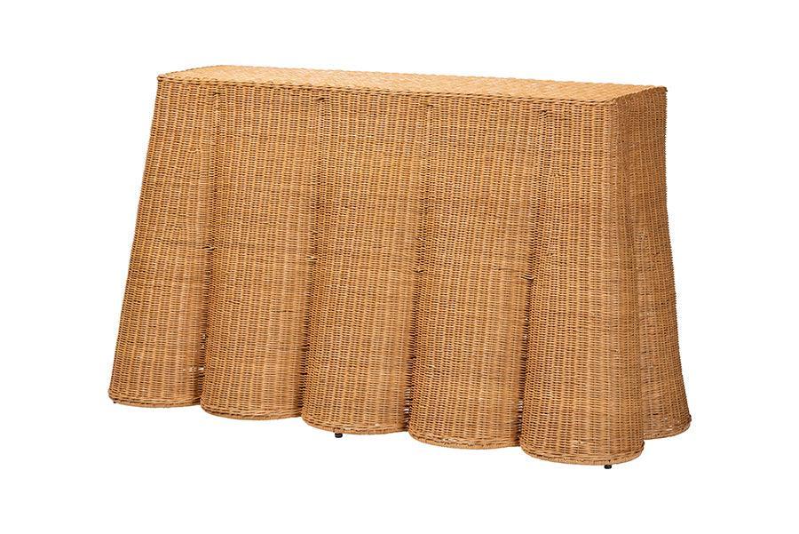 bali & pari Palm Bohemian Honey Scallop Rattan Console Table FredCo