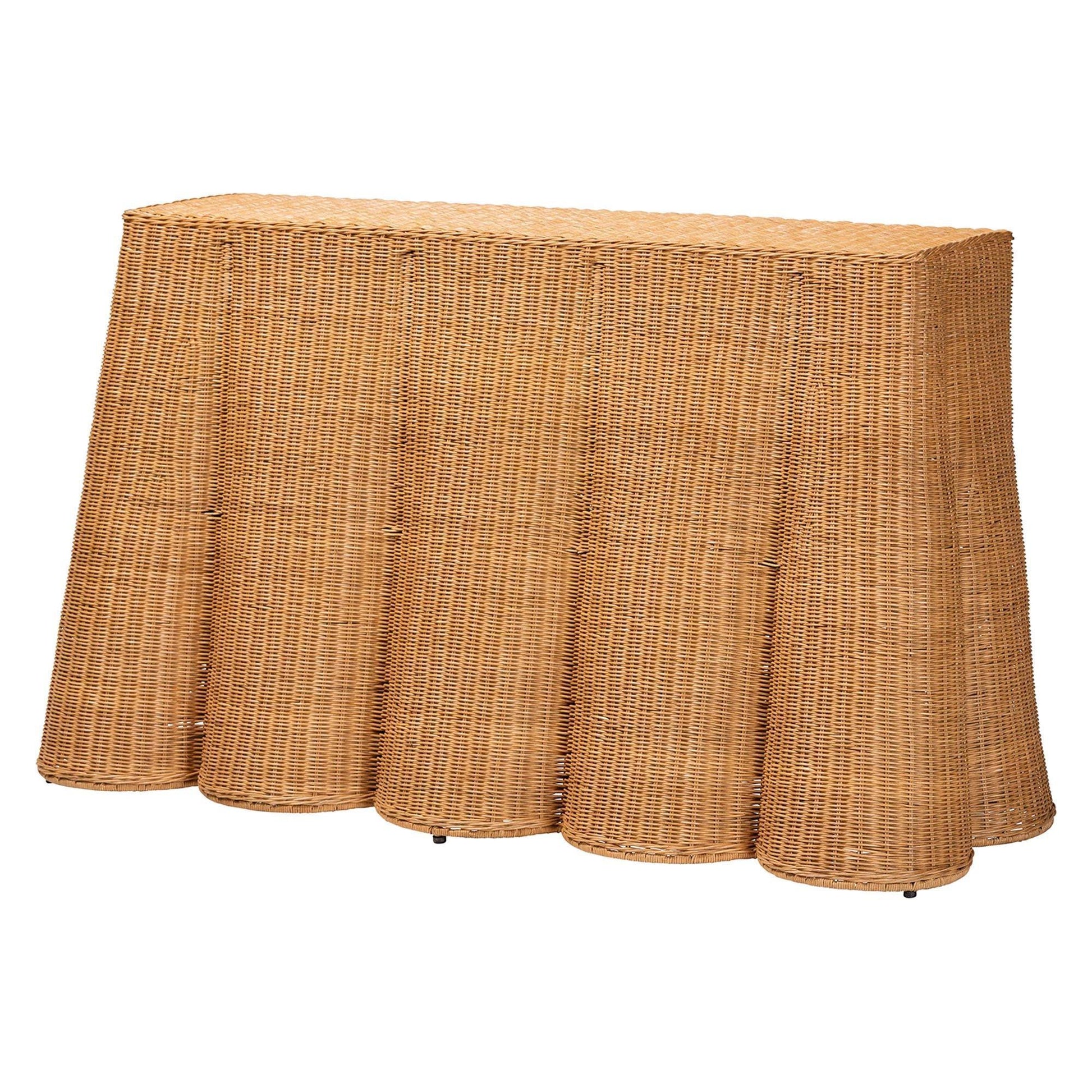 bali & pari Palm Bohemian Honey Scallop Rattan Console Table FredCo