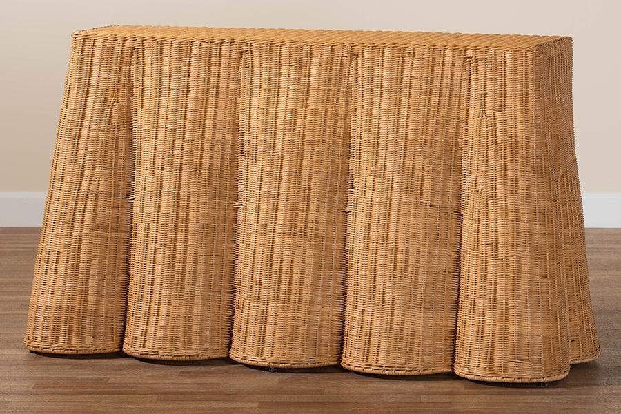 bali & pari Palm Bohemian Honey Scallop Rattan Console Table FredCo