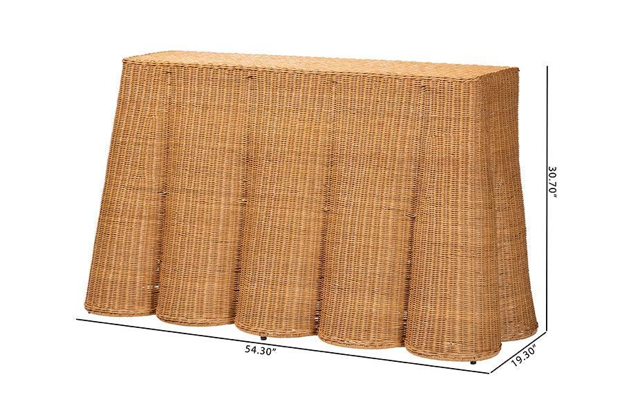 bali & pari Palm Bohemian Honey Scallop Rattan Console Table FredCo