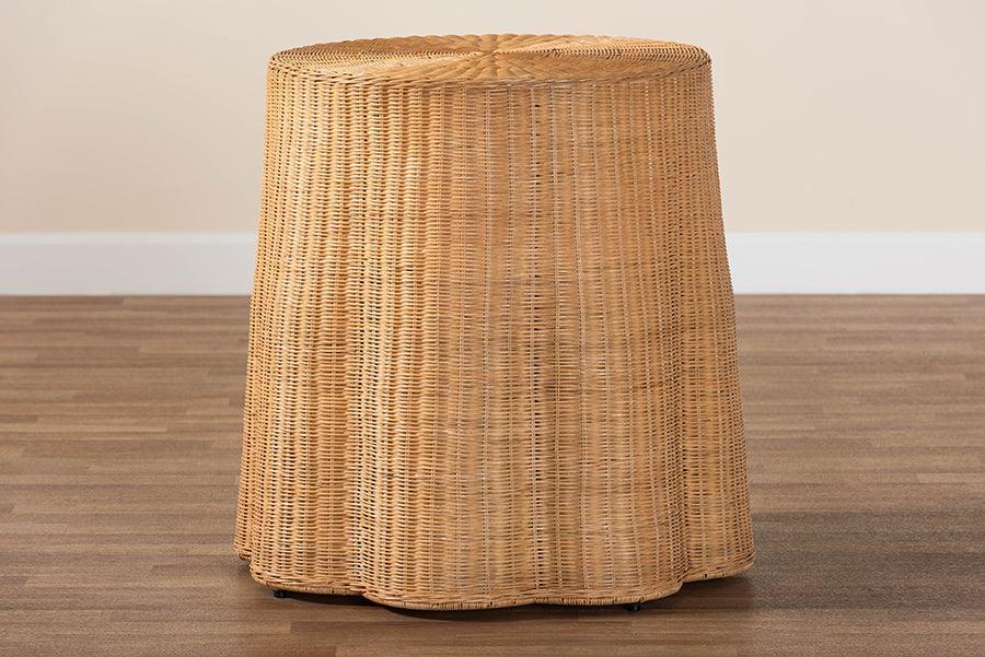 bali & pari Palm Bohemian Honey Scallop Rattan End Table FredCo