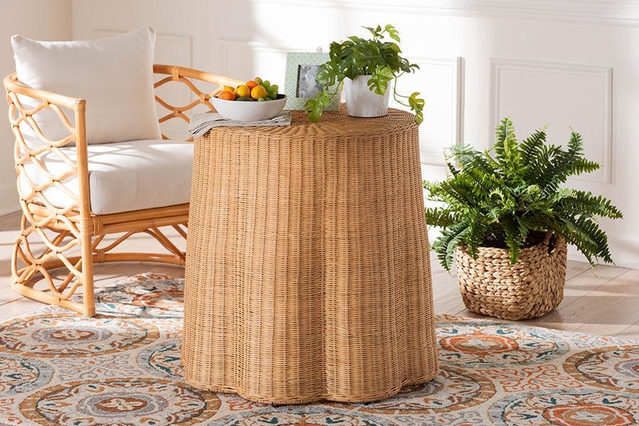 bali & pari Palm Bohemian Honey Scallop Rattan End Table FredCo