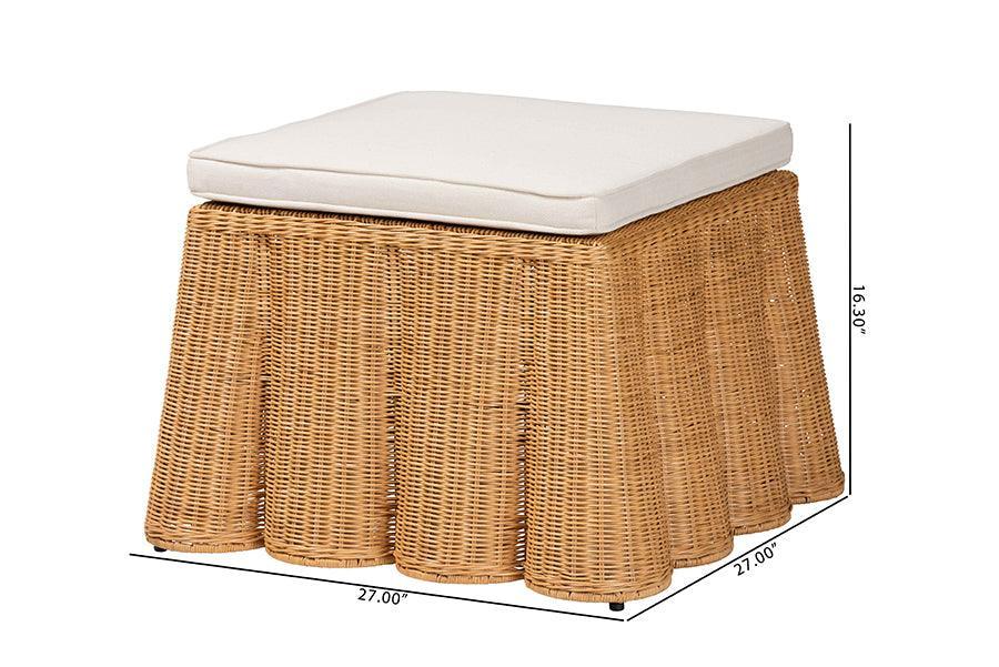 bali & pari Palm Bohemian Honey Scallop Rattan Ottoman FredCo