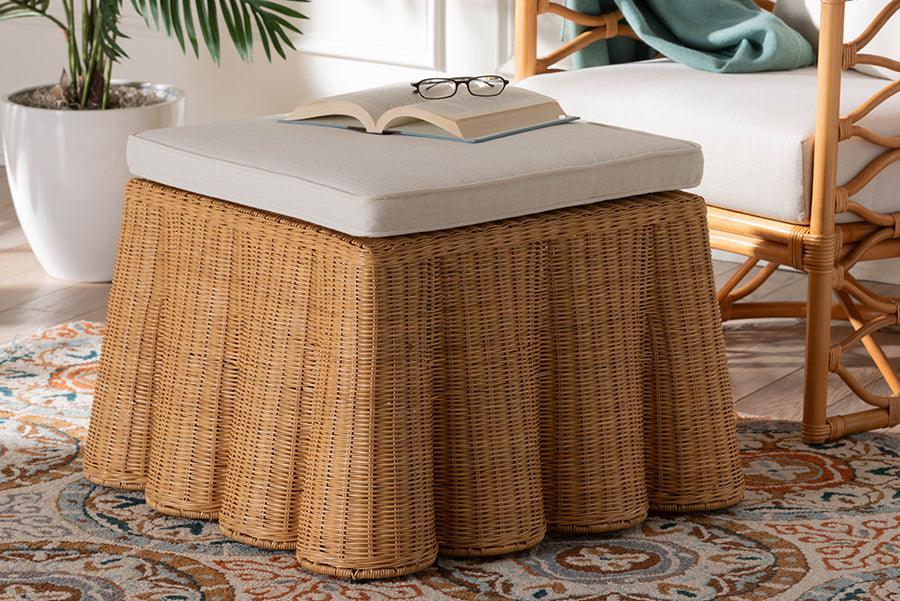 bali & pari Palm Bohemian Honey Scallop Rattan Ottoman FredCo