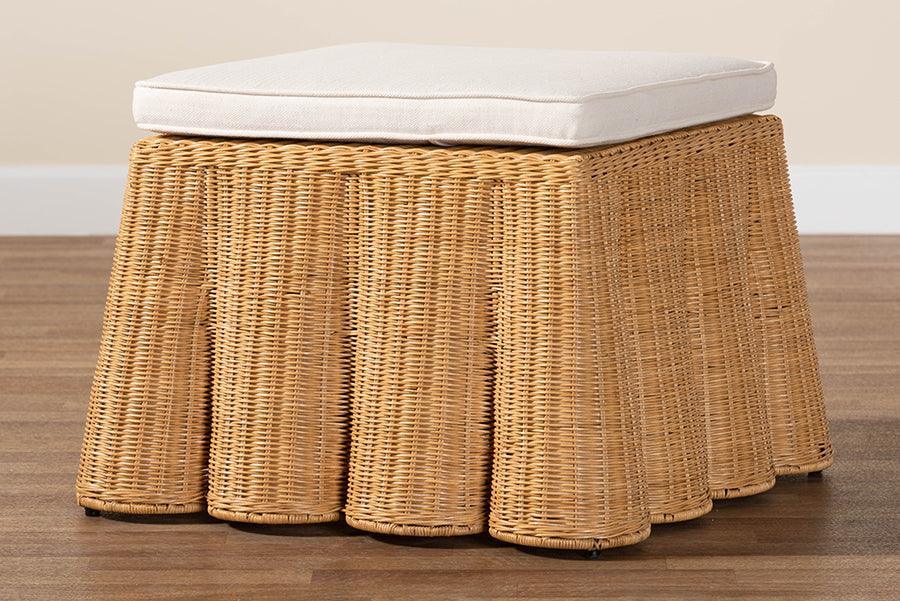 bali & pari Palm Bohemian Honey Scallop Rattan Ottoman FredCo