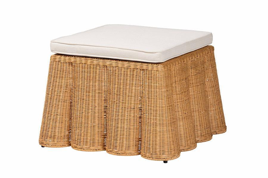 bali & pari Palm Bohemian Honey Scallop Rattan Ottoman FredCo