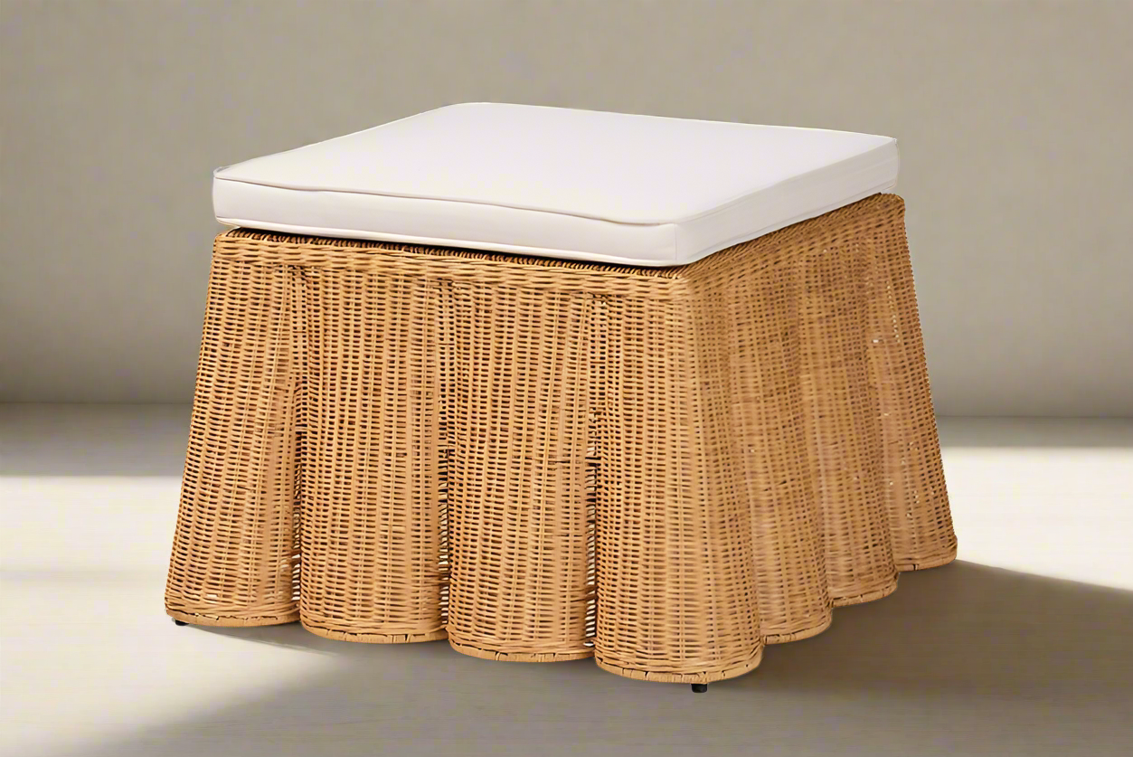 bali & pari Palm Bohemian Honey Scallop Rattan Ottoman FredCo