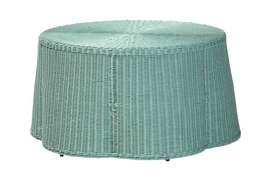 bali & pari Palm Bohemian Seafoam Green Scalloped Rattan Coffee Table FredCo