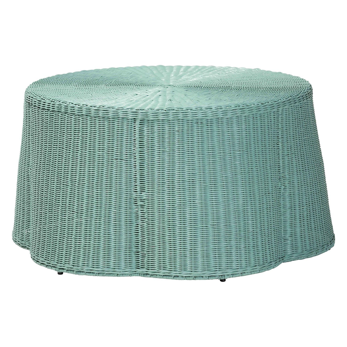 bali & pari Palm Bohemian Seafoam Green Scalloped Rattan Coffee Table FredCo