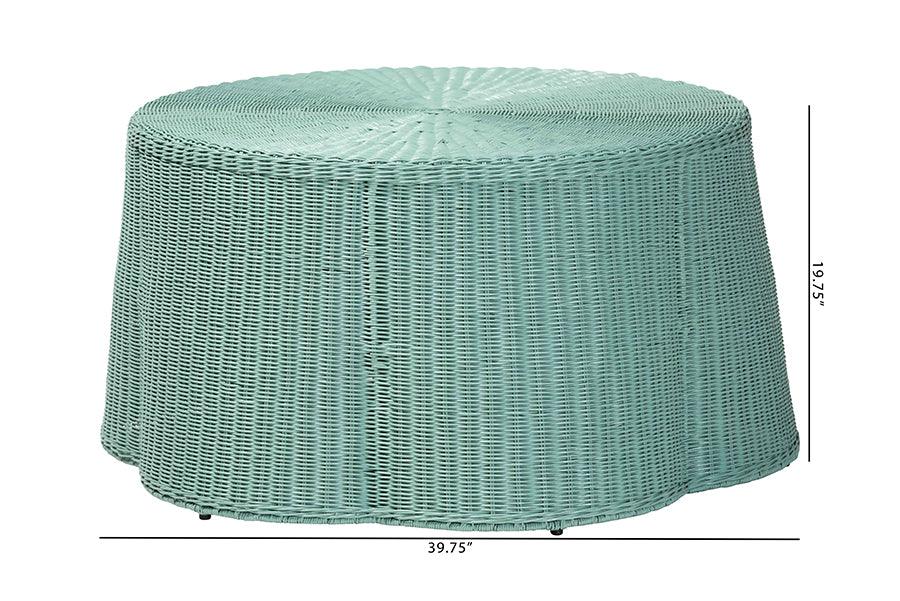 bali & pari Palm Bohemian Seafoam Green Scalloped Rattan Coffee Table FredCo