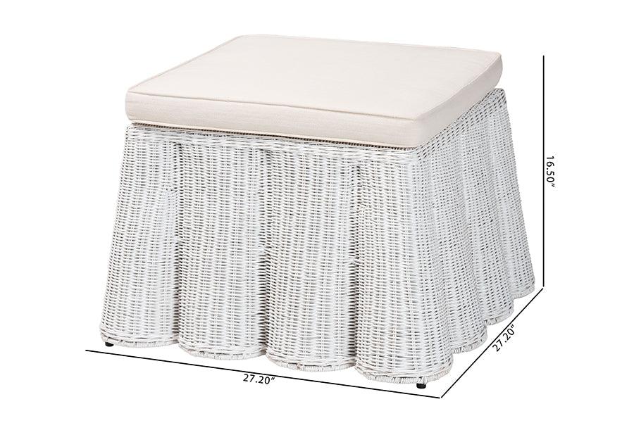bali & pari Palm Bohemian White Scallop Rattan Ottoman FredCo
