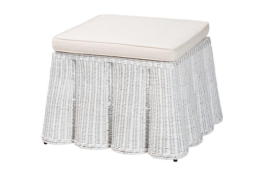 bali & pari Palm Bohemian White Scallop Rattan Ottoman FredCo