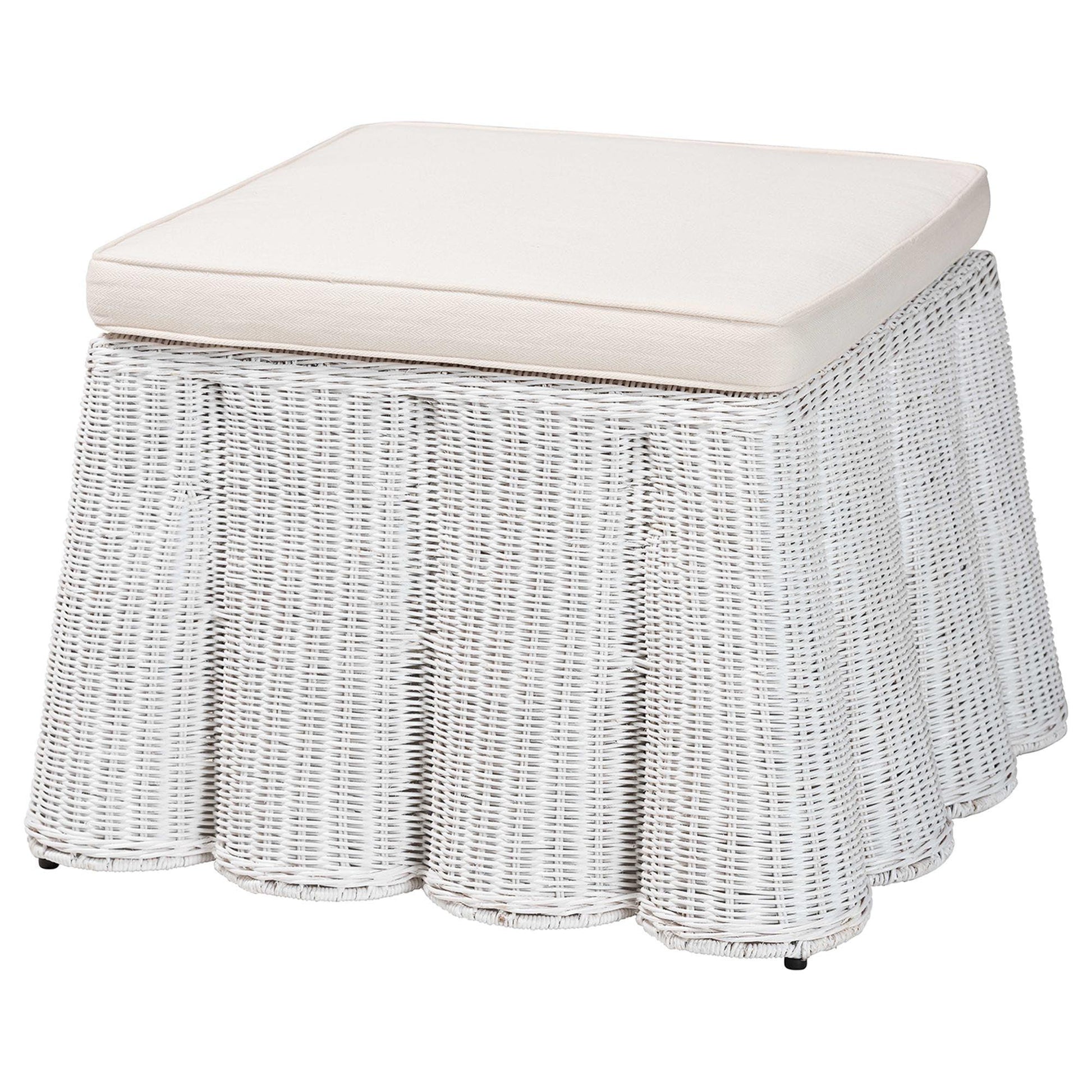 bali & pari Palm Bohemian White Scallop Rattan Ottoman FredCo