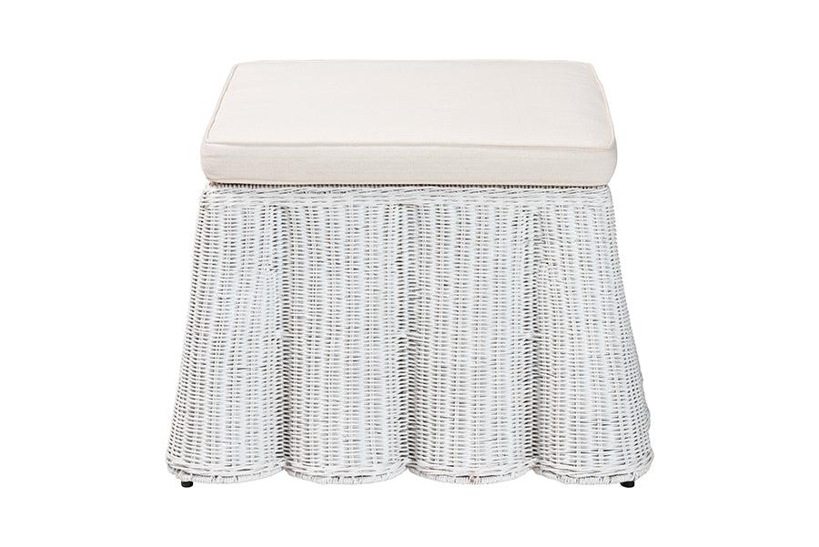 bali & pari Palm Bohemian White Scallop Rattan Ottoman FredCo