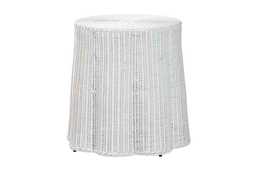 bali & pari Palm Bohemian White Scalloped Rattan End Table FredCo
