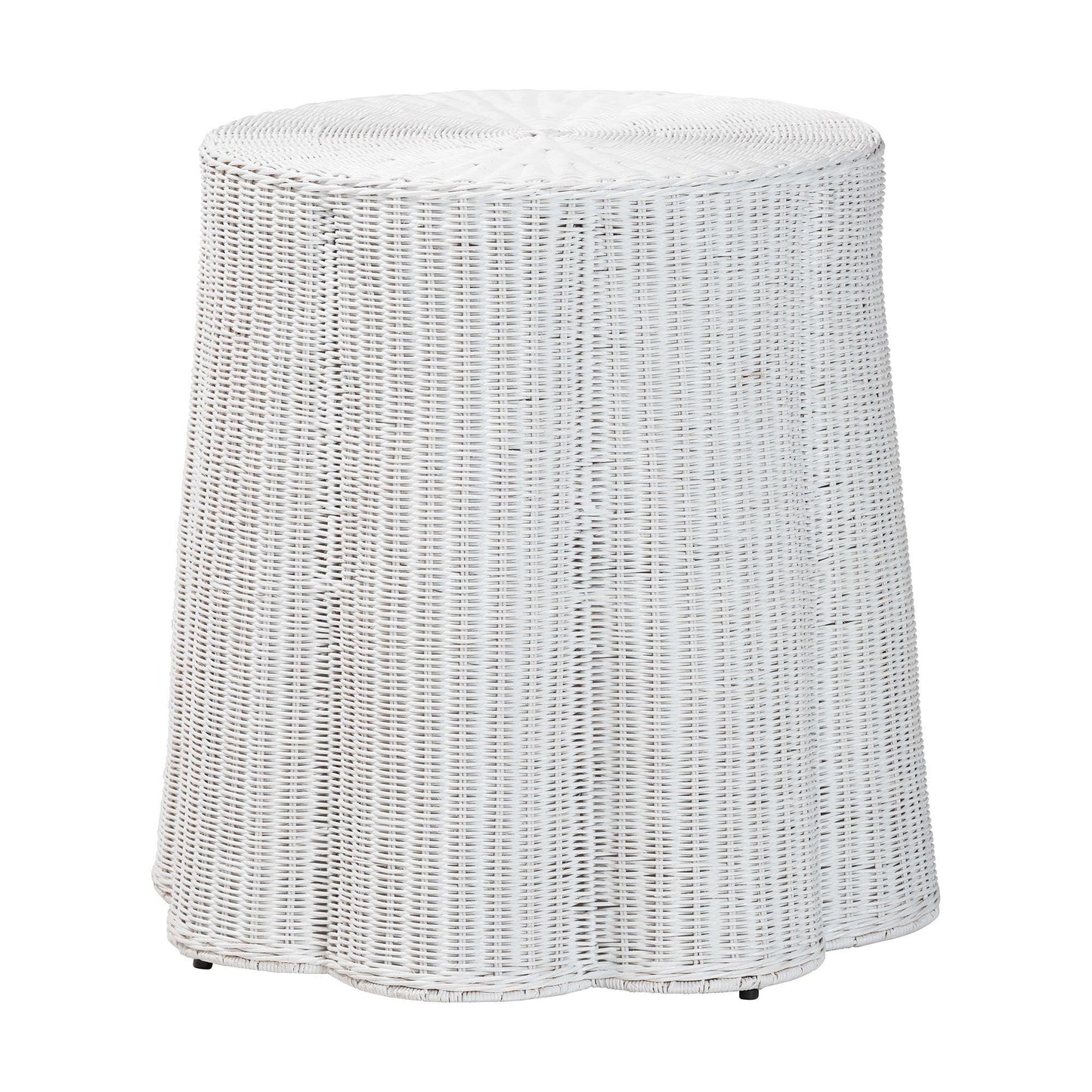 bali & pari Palm Bohemian White Scalloped Rattan End Table FredCo