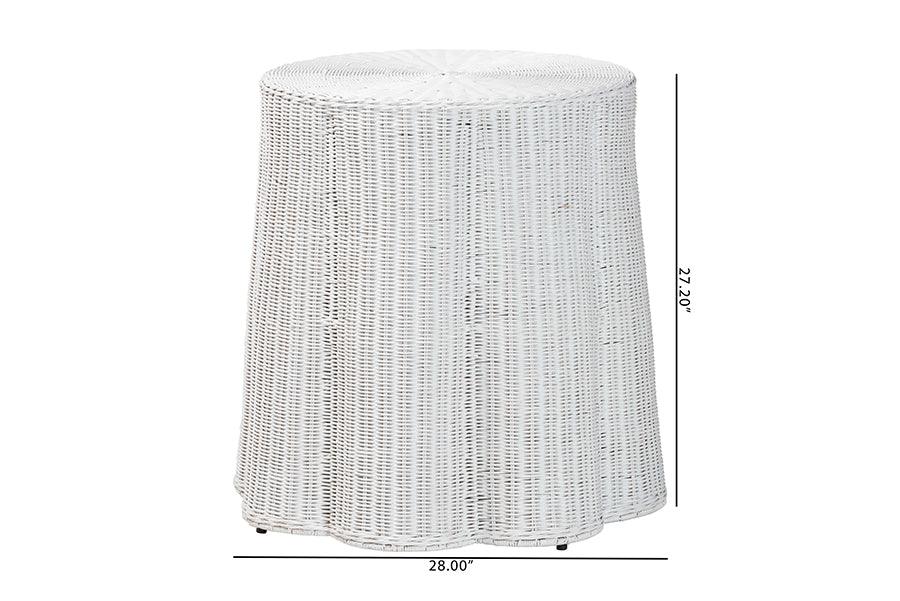 bali & pari Palm Bohemian White Scalloped Rattan End Table FredCo