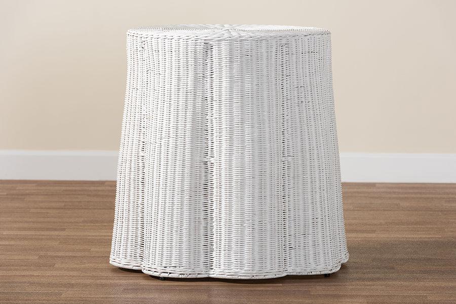 bali & pari Palm Bohemian White Scalloped Rattan End Table FredCo