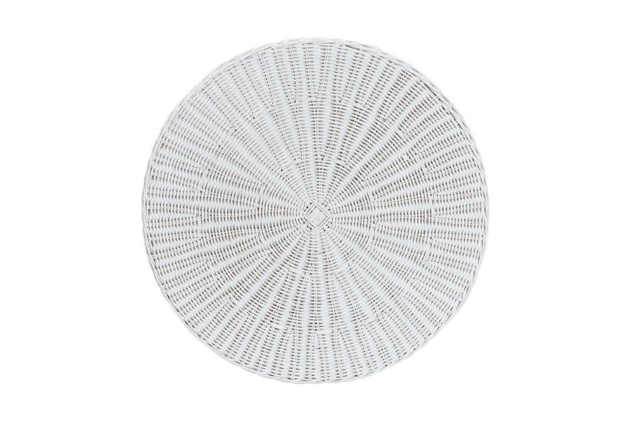 bali & pari Palm Bohemian White Scalloped Rattan End Table FredCo