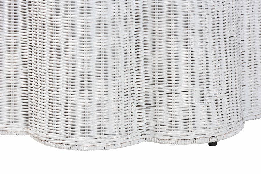 bali & pari Palm Bohemian White Scalloped Rattan End Table FredCo