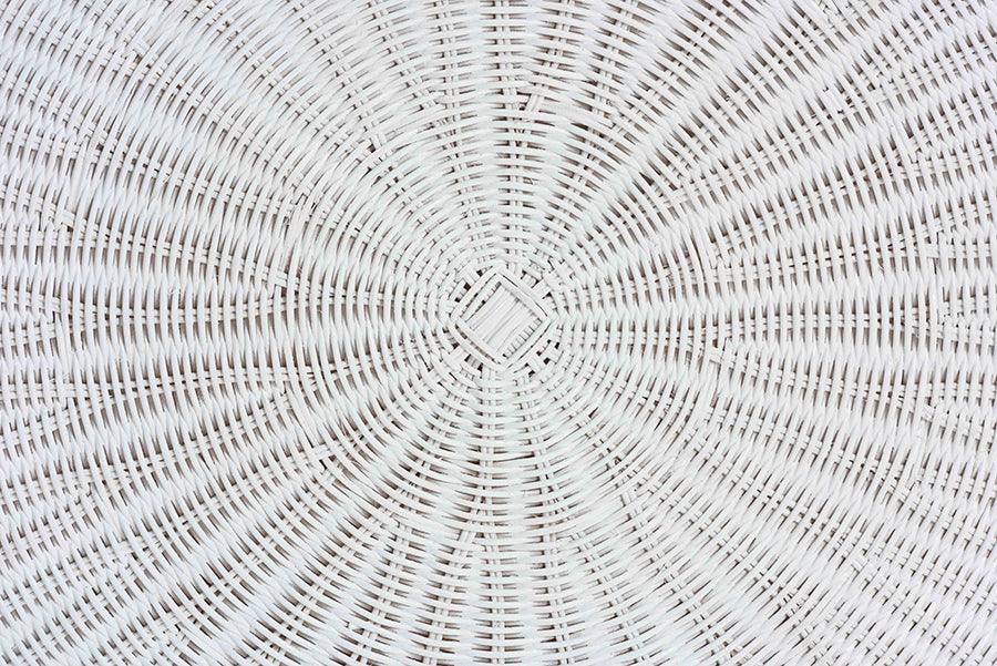 bali & pari Palm Bohemian White Scalloped Rattan End Table FredCo