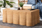 Bali & Pari Palm Light Honey Rattan Scalloped Rectangle Coffee Table – Handwoven Coastal Boho Accent for Living Room or Patio FredCo