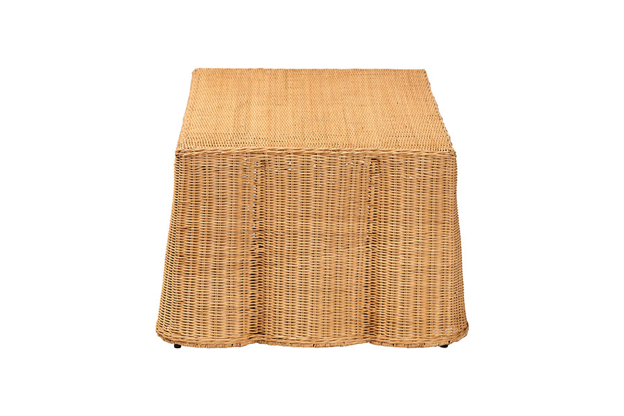 Bali & Pari Palm Light Honey Rattan Scalloped Rectangle Coffee Table – Handwoven Coastal Boho Accent for Living Room or Patio FredCo