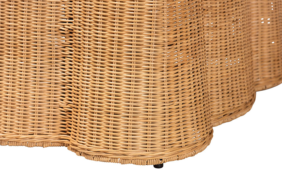 Bali & Pari Palm Light Honey Rattan Scalloped Rectangle Coffee Table – Handwoven Coastal Boho Accent for Living Room or Patio FredCo