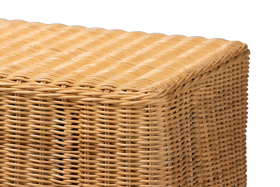 bali & pari Palm Scallop Natural Rattan Console Table - Handwoven Wicker Accent Table for Hallway or Entryway, Coastal & Boho Décor, Rectangle 36" FredCo