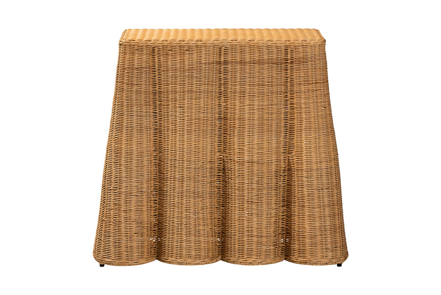 bali & pari Palm Scallop Natural Rattan Console Table - Handwoven Wicker Accent Table for Hallway or Entryway, Coastal & Boho Décor, Rectangle 36" FredCo