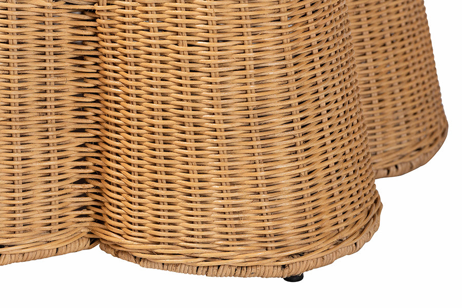 bali & pari Palm Scallop Natural Rattan Ottoman with Cushion - Handwoven Wicker Accent Bench for Living Room, Bedroom or Entryway, Coastal Boho Style Accent Furniture, Rectangle FredCo
