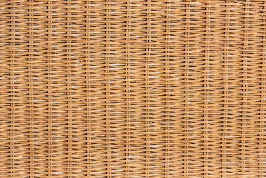 bali & pari Palm Scallop Natural Rattan Ottoman with Cushion - Handwoven Wicker Accent Bench for Living Room, Bedroom or Entryway, Coastal Boho Style Accent Furniture, Rectangle FredCo