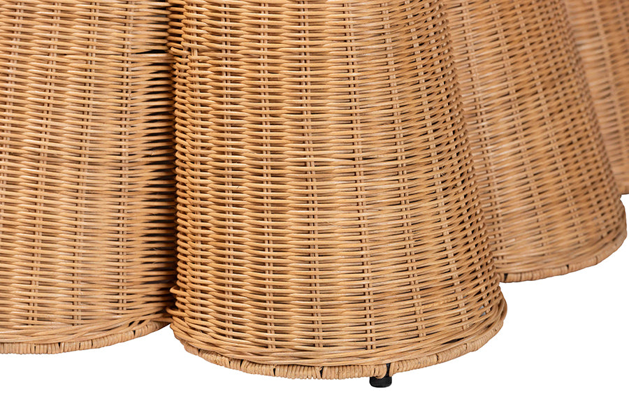 bali & pari Palm Scallop Natural Rattan Ottoman with Cushion - Handwoven Wicker Accent Bench or Footrest for Living Room, Bedroom, or Sunroom Decor, 35" Square FredCo