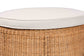 bali & pari Palm Scallop Natural Rattan Ottoman with Cushion - Handwoven Wicker Accent Stool or Footrest for Living Room, Bedroom, or Sunroom, Coastal Boho Style, 26" Round FredCo