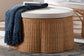bali & pari Palm Scallop Natural Rattan Ottoman with Cushion - Handwoven Wicker Accent Stool or Footrest for Living Room, Bedroom, or Sunroom, Coastal Boho Style, 32" Round FredCo