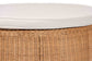 bali & pari Palm Scallop Natural Rattan Ottoman with Cushion - Handwoven Wicker Accent Stool or Footrest for Living Room, Bedroom, or Sunroom, Coastal Boho Style, 32" Round FredCo