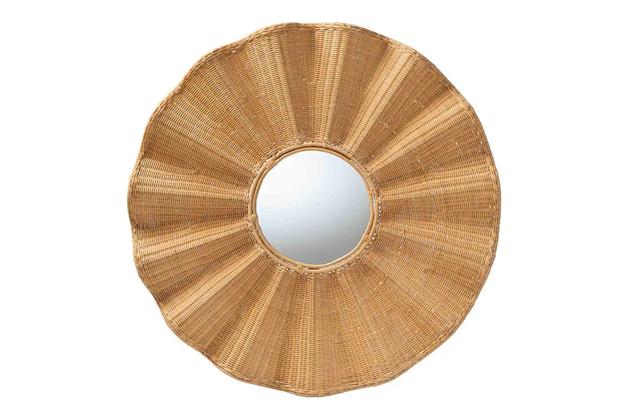 bali & pari Palm Scalloped Rattan Wall Mirror - Handwoven Wicker Round Accent Mirror, Boho Decorative Wall Art for Entryway or Living Room FredCo
