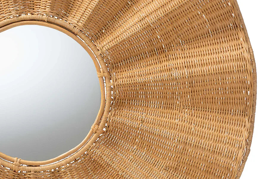 bali & pari Palm Scalloped Rattan Wall Mirror - Handwoven Wicker Round Accent Mirror, Boho Decorative Wall Art for Entryway or Living Room FredCo
