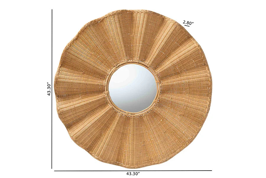 bali & pari Palm Scalloped Rattan Wall Mirror - Handwoven Wicker Round Accent Mirror, Boho Decorative Wall Art for Entryway or Living Room FredCo