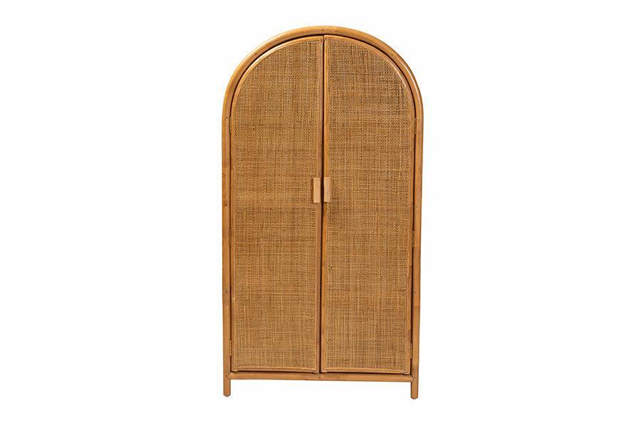 bali & pari Paloma Modern Bohemian Light Honey Rattan Large Storage Cabinet FredCo