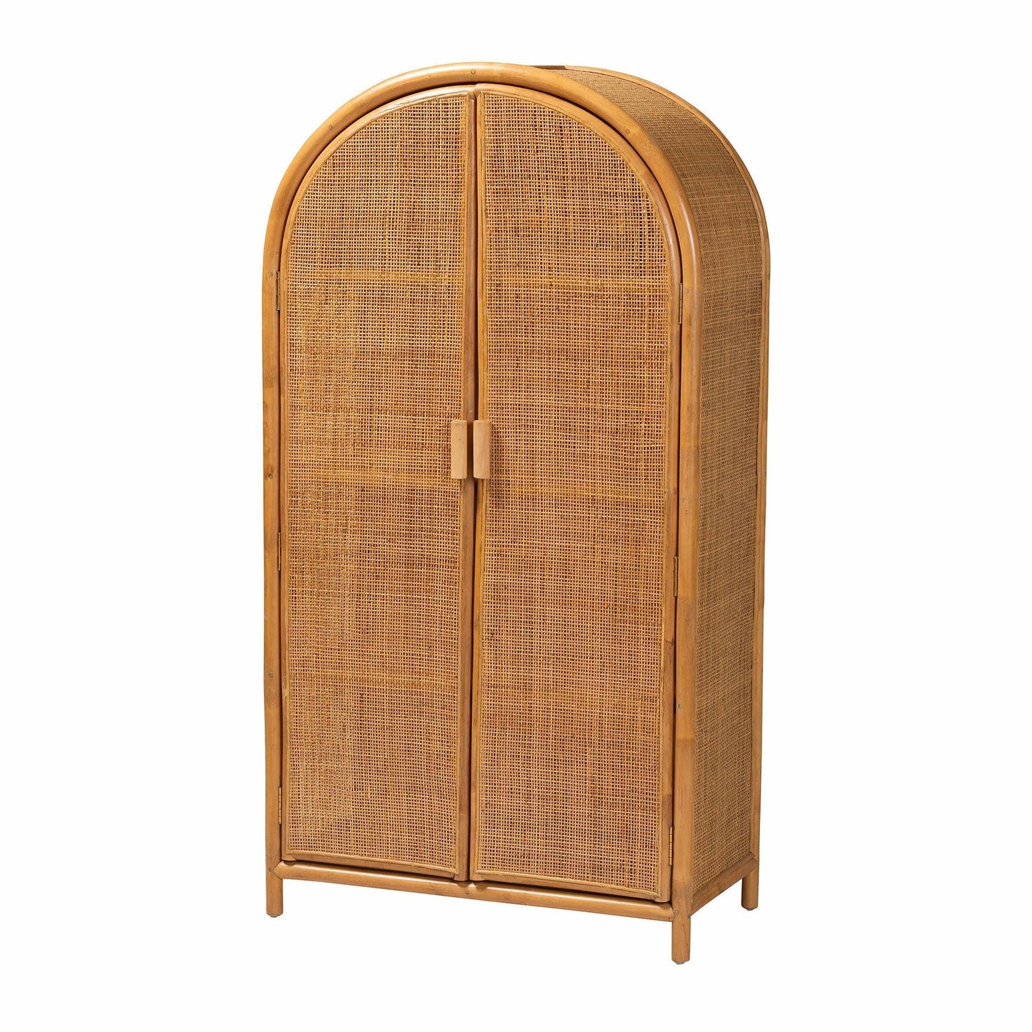 bali & pari Paloma Modern Bohemian Light Honey Rattan Large Storage Cabinet FredCo