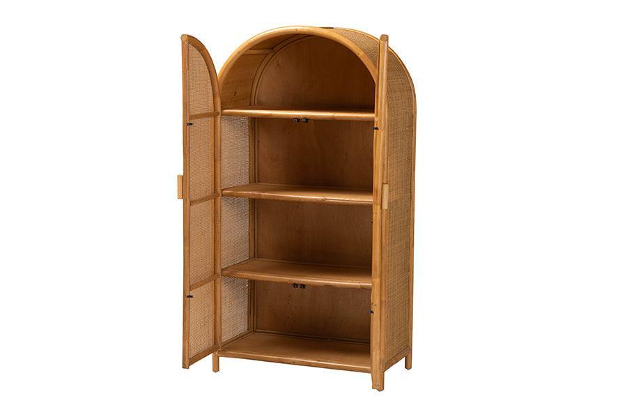 bali & pari Paloma Modern Bohemian Light Honey Rattan Large Storage Cabinet FredCo