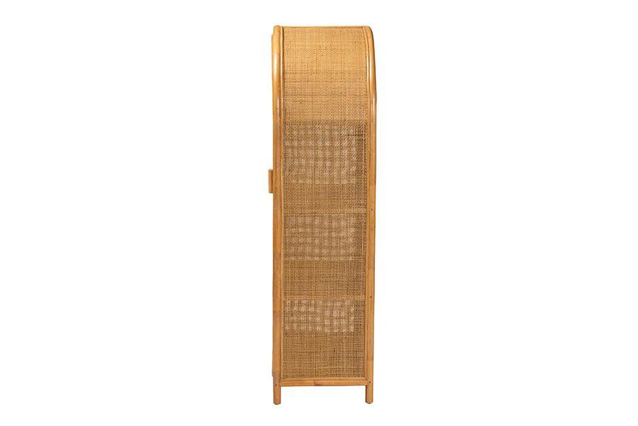 bali & pari Paloma Modern Bohemian Light Honey Rattan Large Storage Cabinet FredCo