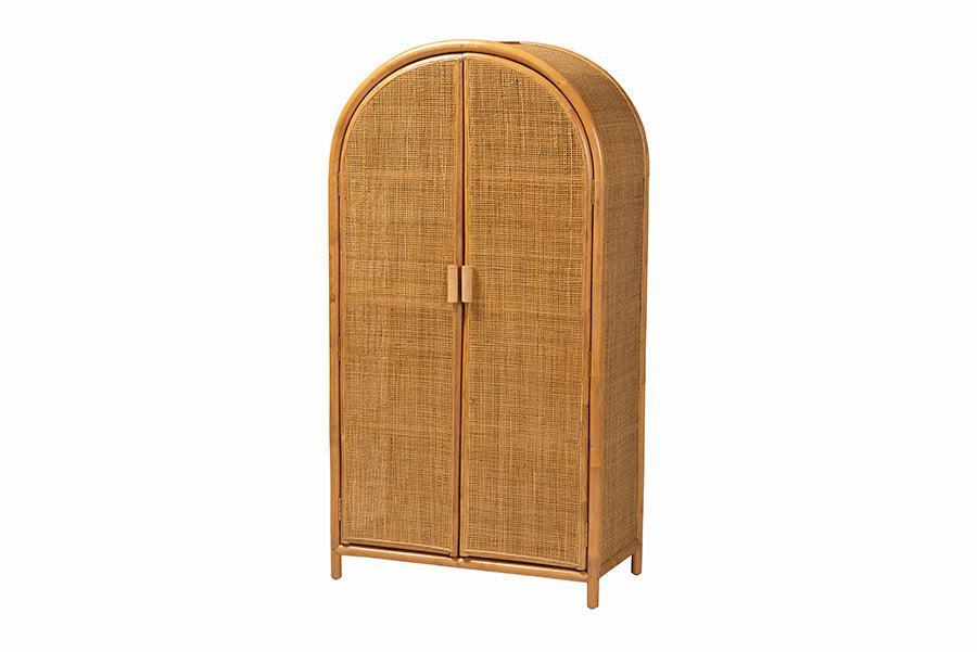 bali & pari Paloma Modern Bohemian Light Honey Rattan Large Storage Cabinet FredCo