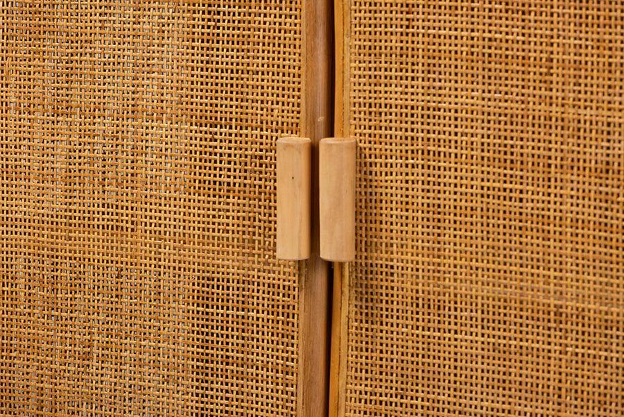 bali & pari Paloma Modern Bohemian Light Honey Rattan Large Storage Cabinet FredCo