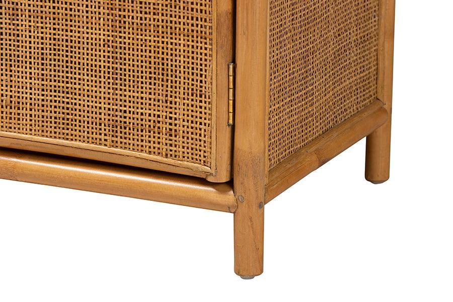 bali & pari Paloma Modern Bohemian Light Honey Rattan Large Storage Cabinet FredCo