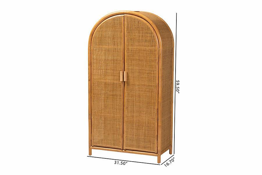 bali & pari Paloma Modern Bohemian Light Honey Rattan Large Storage Cabinet FredCo